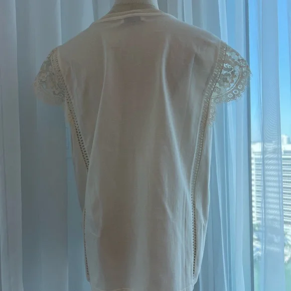 Sandro Lace Sleeve Crewneck Top in Cream T3/L - Picture 4 of 9